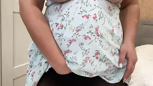 Egyptian Teen in Sexy Pantyhose Masturbates Tight Wet Hairy Pussy.