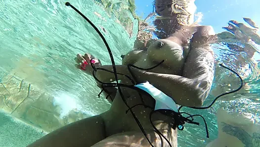 Hot Lesbian Interracial Fun in the Pool