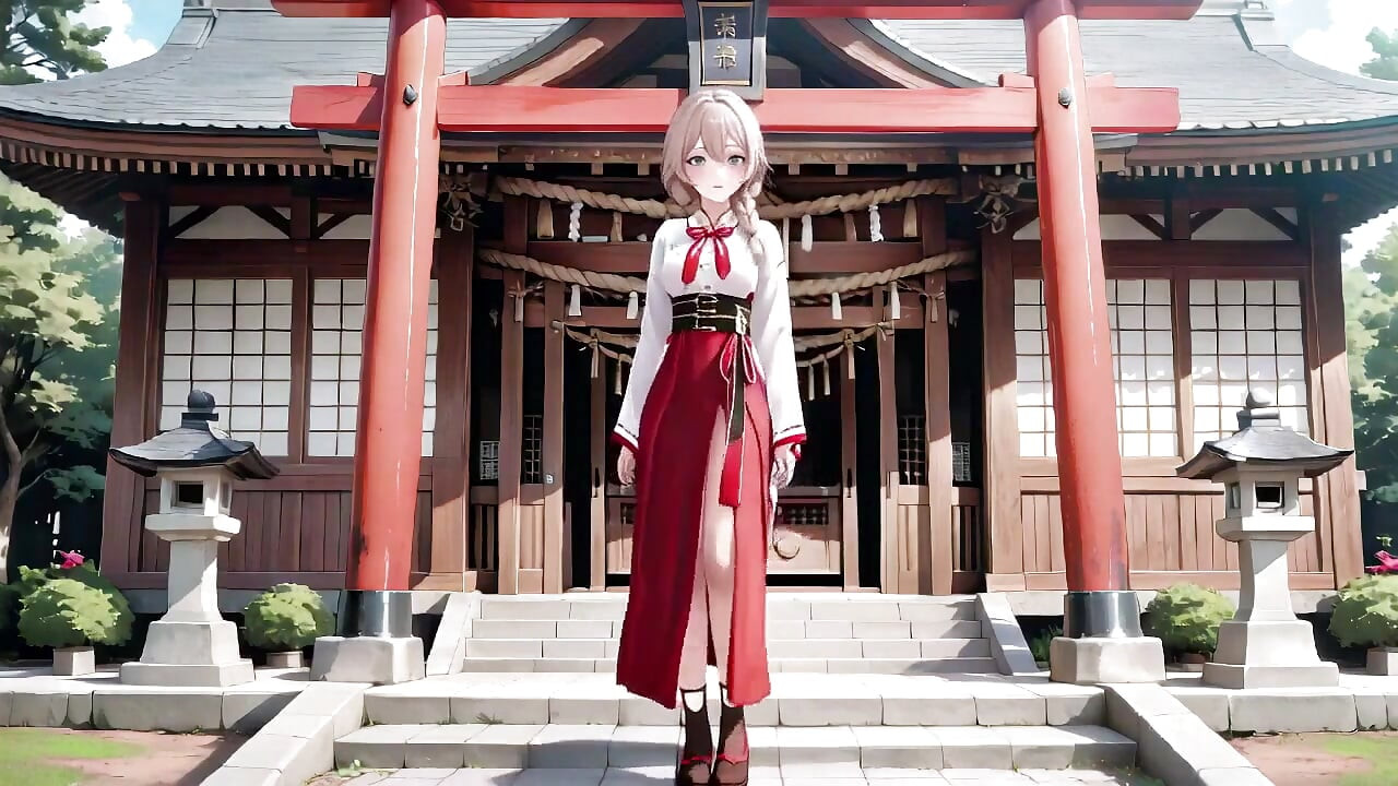 Forbidden Contrast Between Shrine & Bedroom, Wet Secrets Under Red & White Kimono.