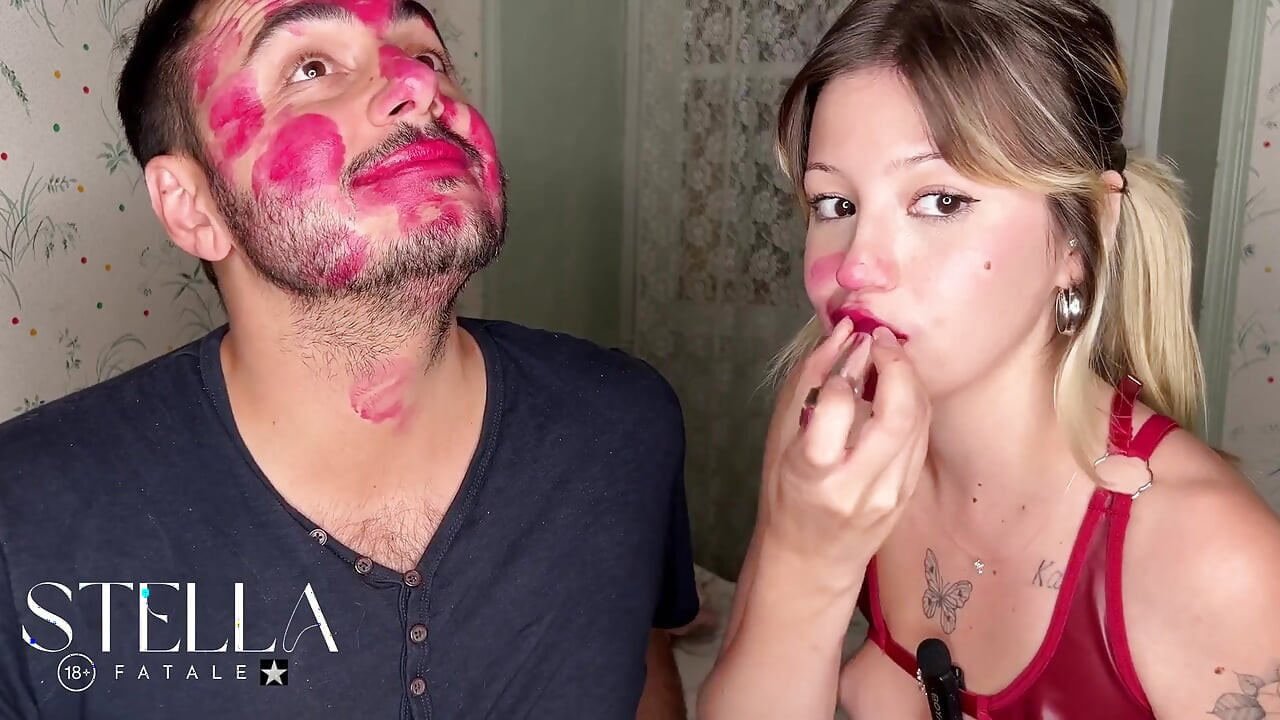 Non Stop Lipstick Kisses All Over His Face