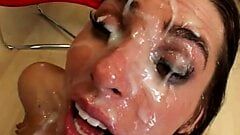 Naomi swallows and gets her face cum covered