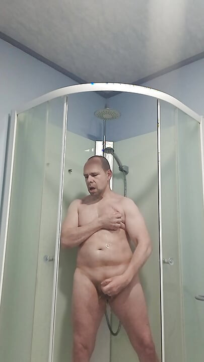 What does a man do in the shower