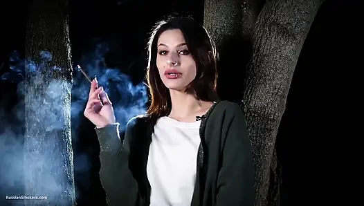 Sweet Russian Girl Smoking Cigarette Outdoor Daylight