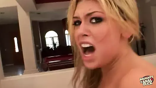 Blonde PAWG prepares for the anal threesome with creampies by swallowing a thick cumshot joyfully