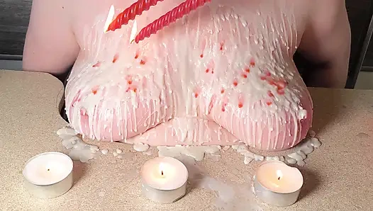 Breasts with hot candle wax and then beat