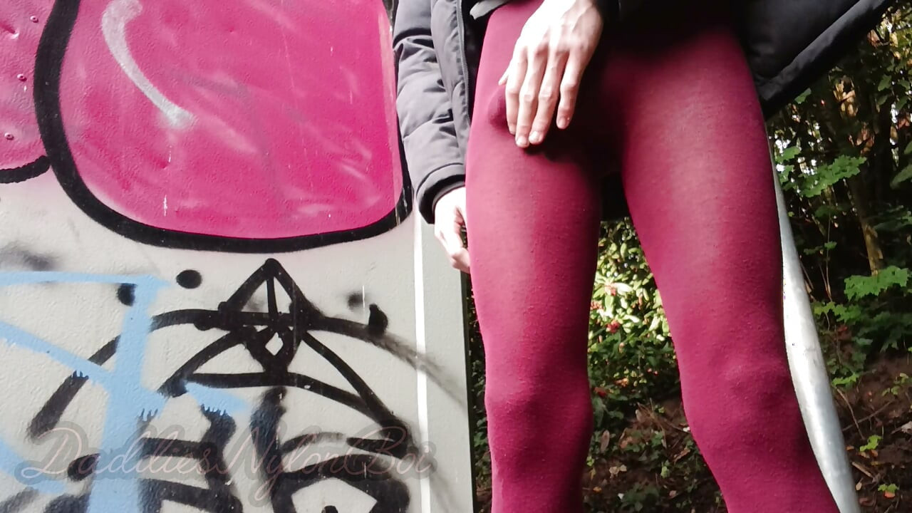 Hairy Sissy in Nylons - Jerking Off in the Nature