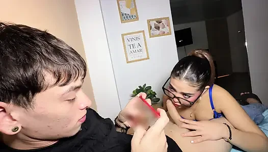 My Boyfriend Playing on the Phone... I Sucked His Cock Until I Fucked Myself and Ended Up With A Big Spurt Of Orgasm!