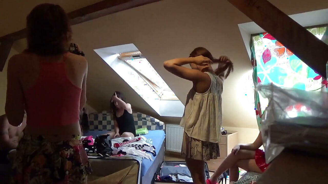 Five girls with their friend at home getting playful