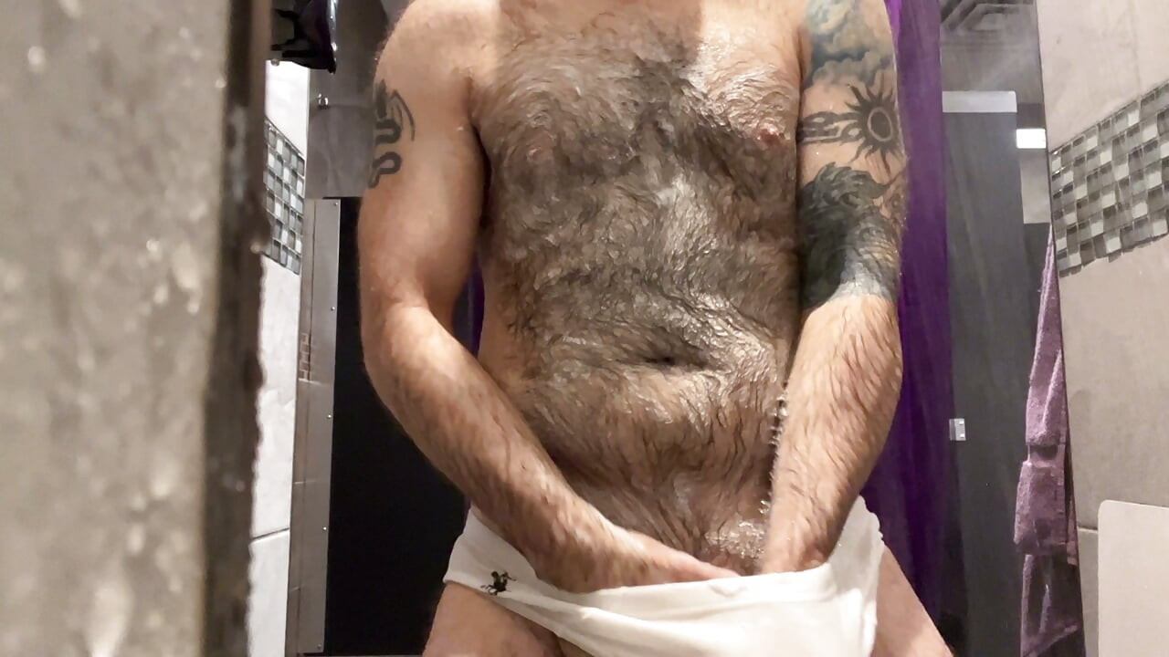 Handsome hairy erect public gym