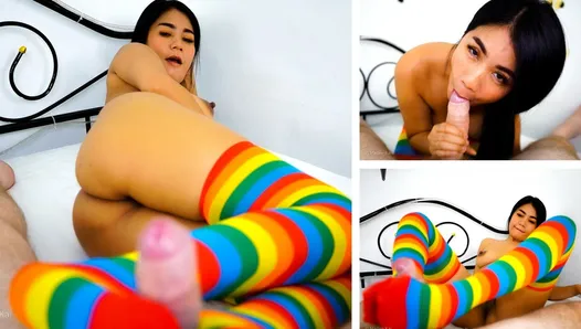 Cum Covered Stockings for Asian Slut