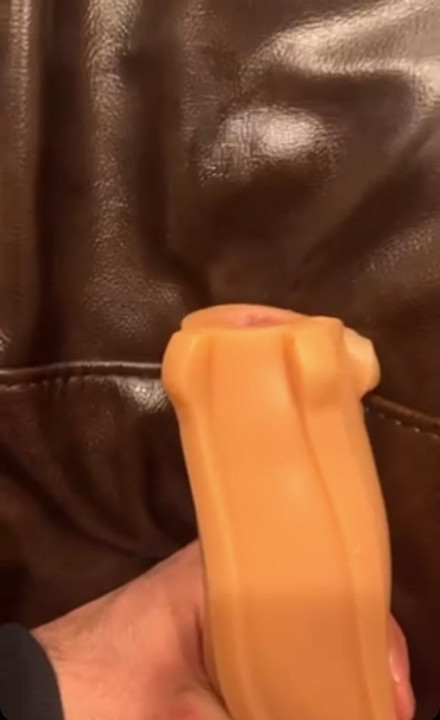 Super long dick cums from other side of pocket pussy