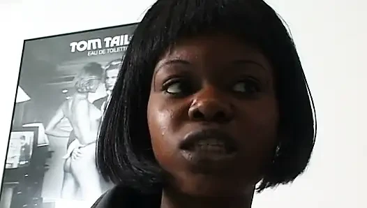 Hairy ebony teen sucks white cock