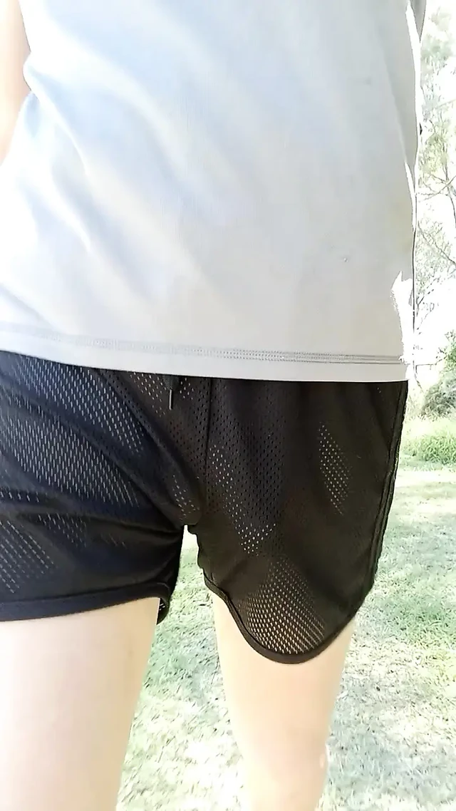 Big cock outdoors - fully exposed on a hike.. taking see through shorts off