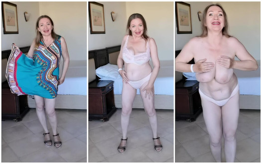 Abuela sacudiendo enormes tetas caídas - baile de tetas viejas de Maria