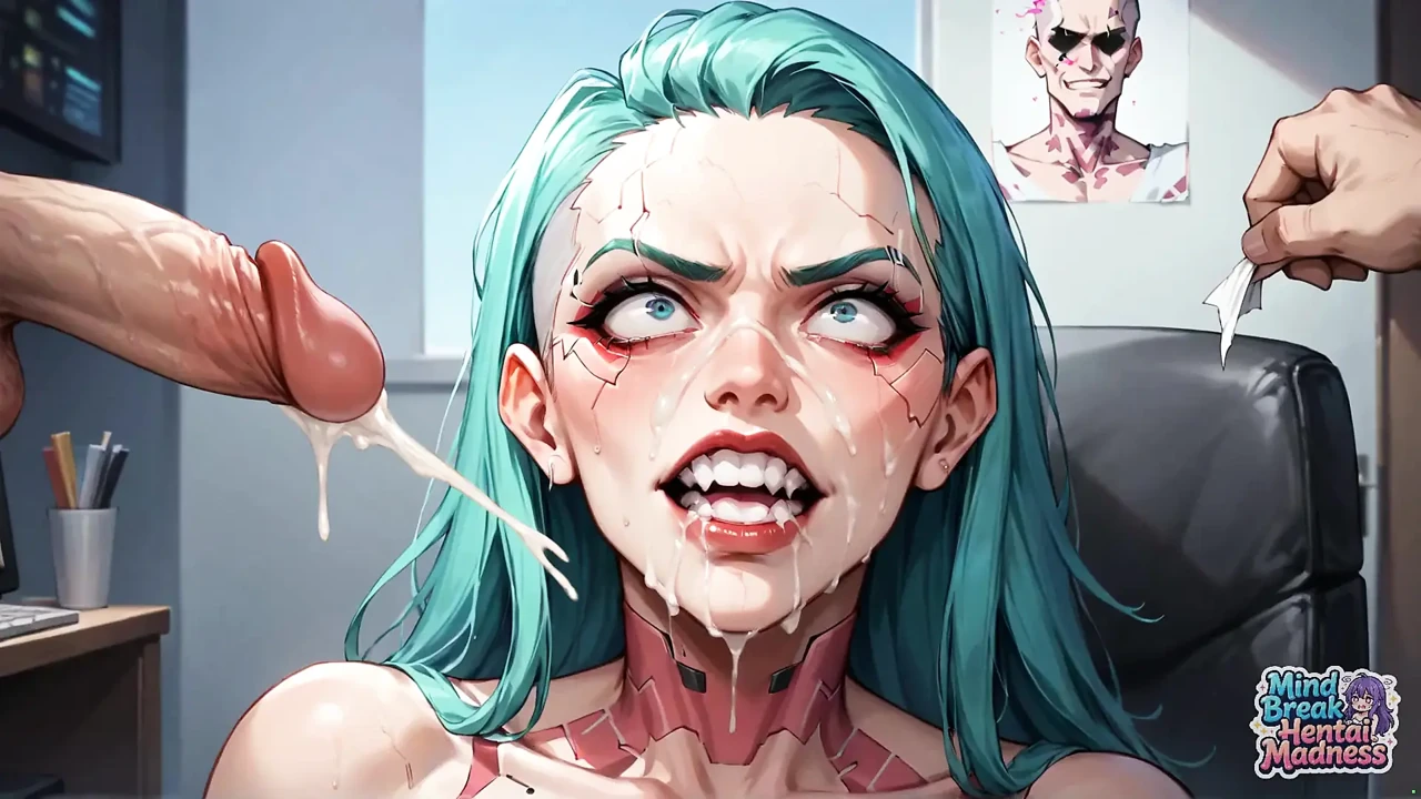 Office Orgy: Cracked Blue-haired MILF Gets Dual Penetration Mind Break