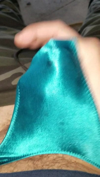 Cumming through a new satin clip on thong