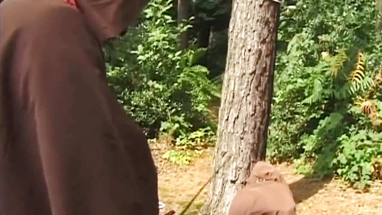 Bound Mature Blonde MILF Drilled Anal Against Tree