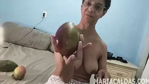 Maria Caldas inserting giant objects gaping her asshole