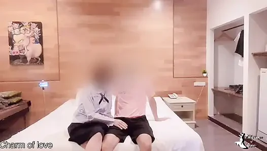 A beautiful woman and a young man in a hotel in Thailand.