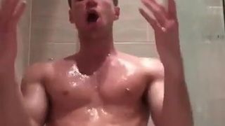 Cute boy dancing naked in bathroom 2