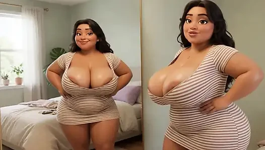 Curvy Latina bakes naked under tiny apron while her young stepson watches every move (AI generated)
