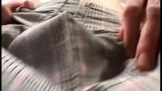 Blue-eyed blonde takes three large cocks