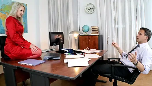 Blonde Secretary Legs Spread Wide Office Fuck