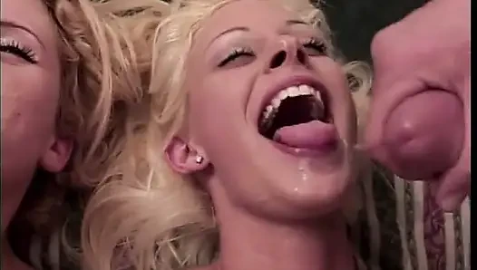 Three experienced guys give two innocent cuties some lessons of sexual education