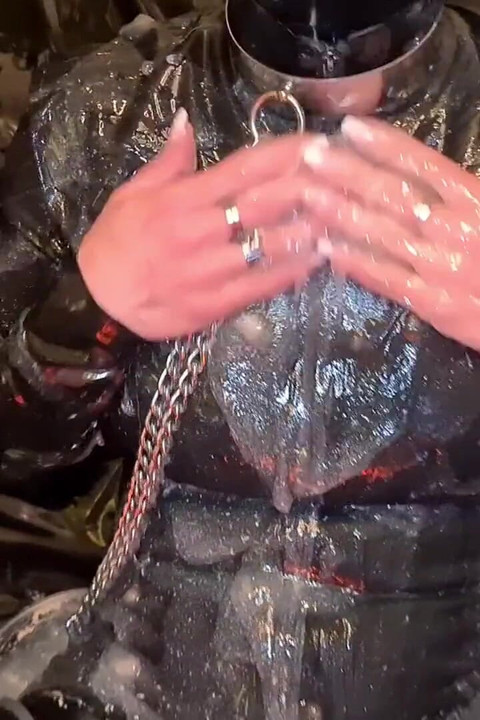 Slave slut-orgasma Celeste in latex extreme sloppy deep throat pissing squirting ogasm in slime