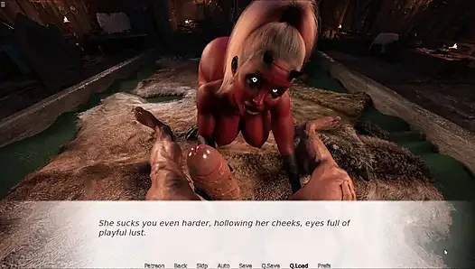 BBW Red Skin Evil Girl Riding Monster Cock And Giving Deepthroat Blowjob