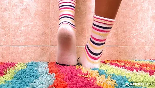 Little Asian cutie Keeani gives a foot job