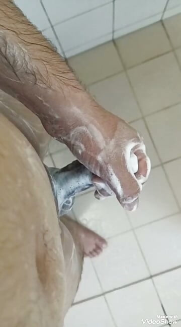 My big dick masterbation in cold shower