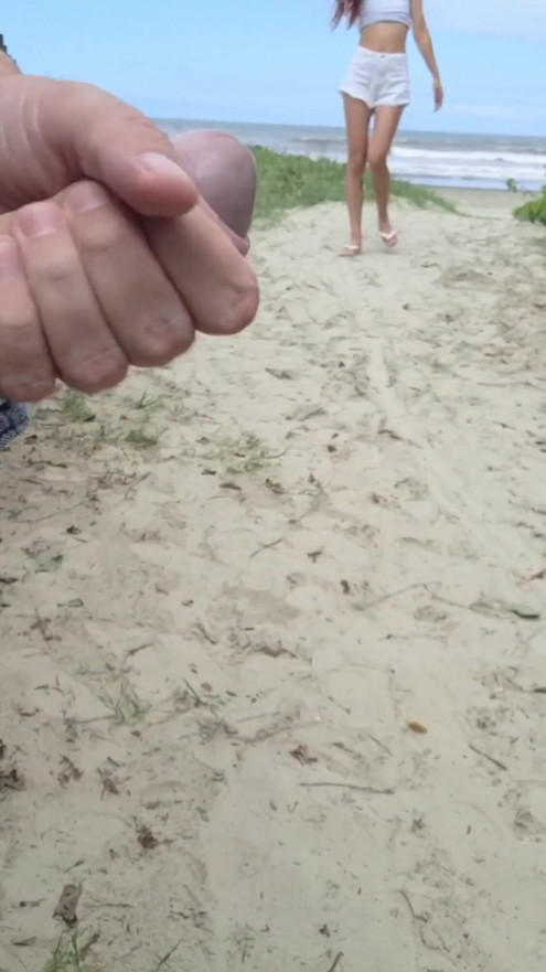 Risky handjob on the street and the redhead caught me! | Clip 3