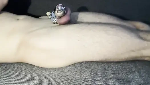 Slave No Touch Ruined Cum in Chastity When Jerking a Dildo Edging