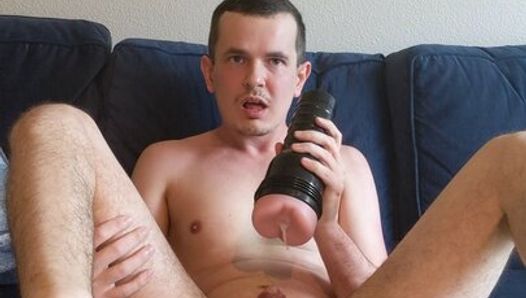 Watch my taint pulsate as I cum deep inside my fleshlight and then the cum spills onto me when I pull out