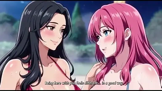 Stepmom and stepsister taking hot bath and pressing togather