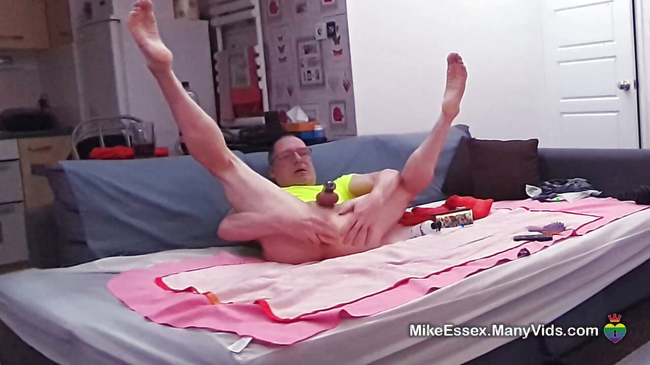 Cock locked in chastity and anal dildo masturbation with Mike Essex