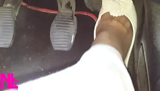 Pedal Pumping and Driving in Highway in Soft Worn Out Flats and Nylon Socks