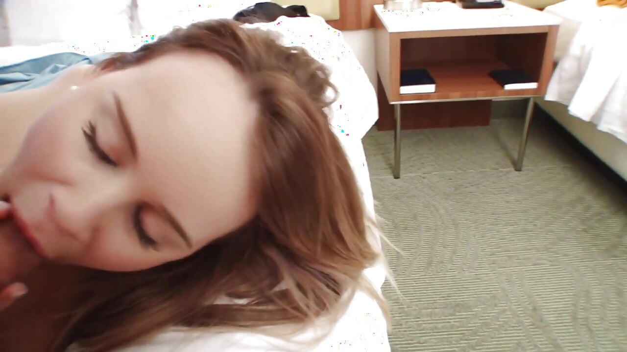 Blonde teen sucks a hard cock and gets sprayed on her natural tits