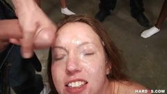Sexy redhead first time deepthroat and rough bukkake orgy