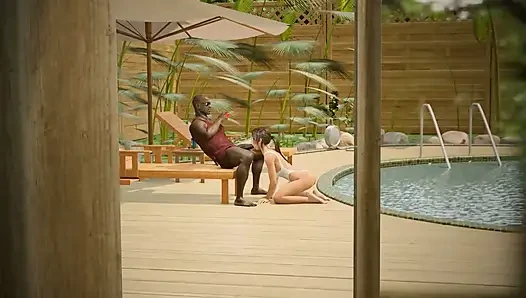 I'm a Cuckold, My Wife Sucks a Big Black Cock by the Pool on the Beach