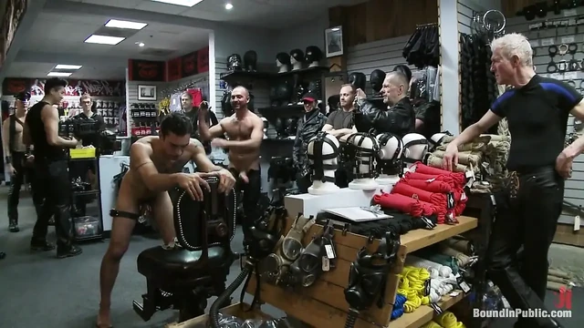 Ripped Boy Gets His Hole Shocked and Filled at Mr. S Leather Store.