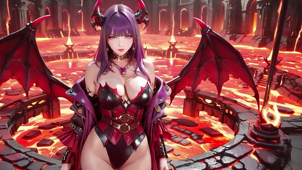 Purple-Haired Demon Queen! A Forbidden Feast on the Magma Throne, Red-Black Armor Clinging to Scorching Skin!