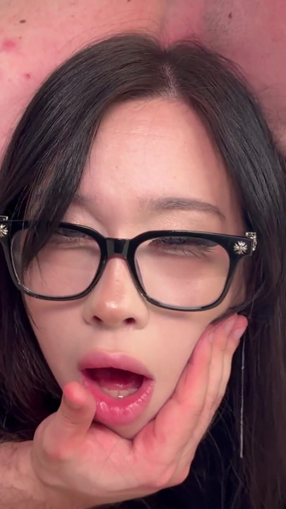 Horny Goth Asian Girl Used Feet, Pussy and Mouth. Ended with Big Facial on Glasses | Clip 1