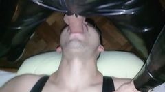 Deepthroat in rubber and tied