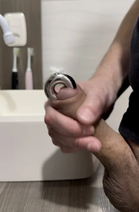 Pierced cock cumming