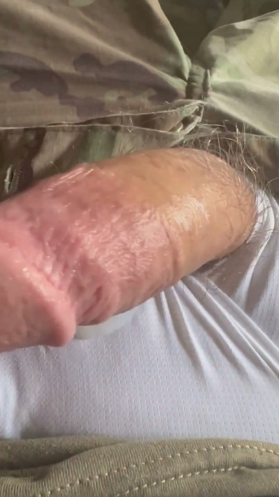 army solider having fun with his throbbing hard cock jerking off in his barracks | Clip 1
