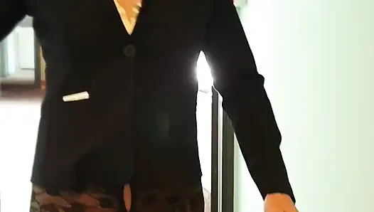 With open panties in the hotel corridor