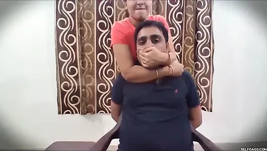 Lazy Husband Punished with Gagging