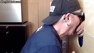 Gloryhole amateur mature gay deepthroats cock in home video
